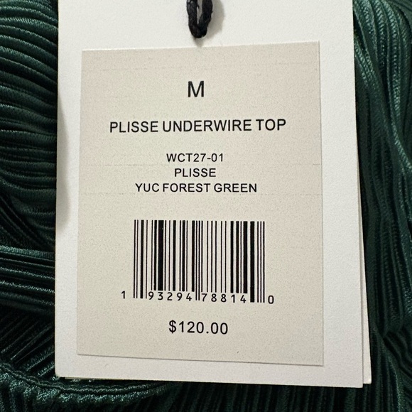 Onia Plisse Forrest Green Ribbed Flutter Sleeve Crop Blouse with Open Back. - Picture 11 of 16